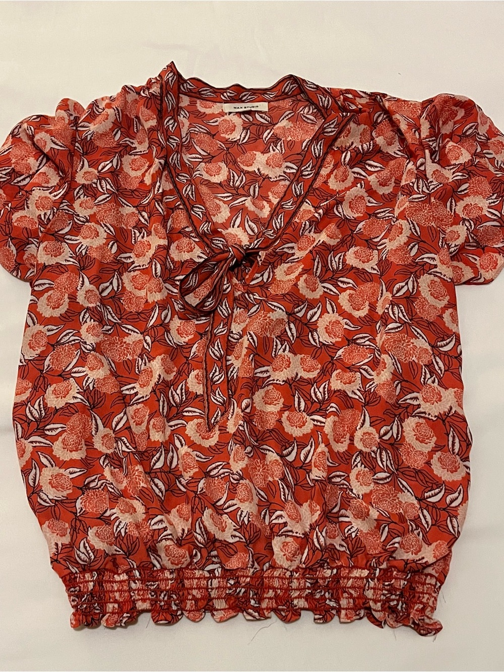 Floral Max Studio Rust Tie-Neck Blouse